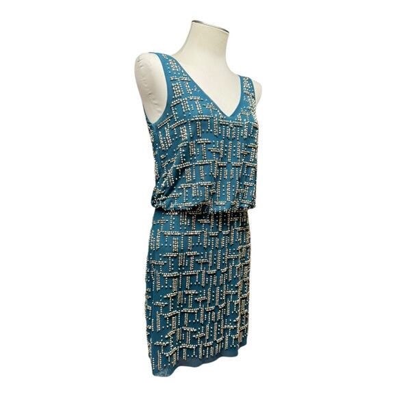 Cache Beaded Sleeveless Mini Dress Green Gold 6 - Picture 6 of 6